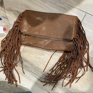 3AM FOREVER cognac leather tassel fringe purse